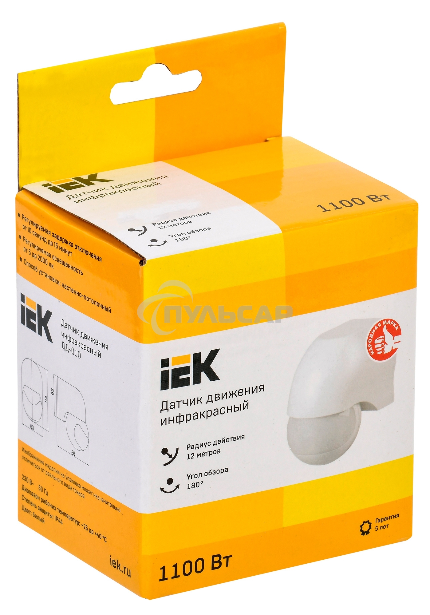 Детектор движения ДД 010 1100Вт угол. обз. 180град. IP44 бел. ИЭК LDD10-010-1100-001