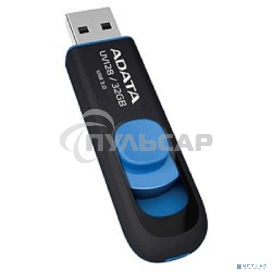Флешка USB ADATA UV128 (AUV128-32G-RBE), 32 Gb, USB 3.0, R/W 100/30, черный/синий