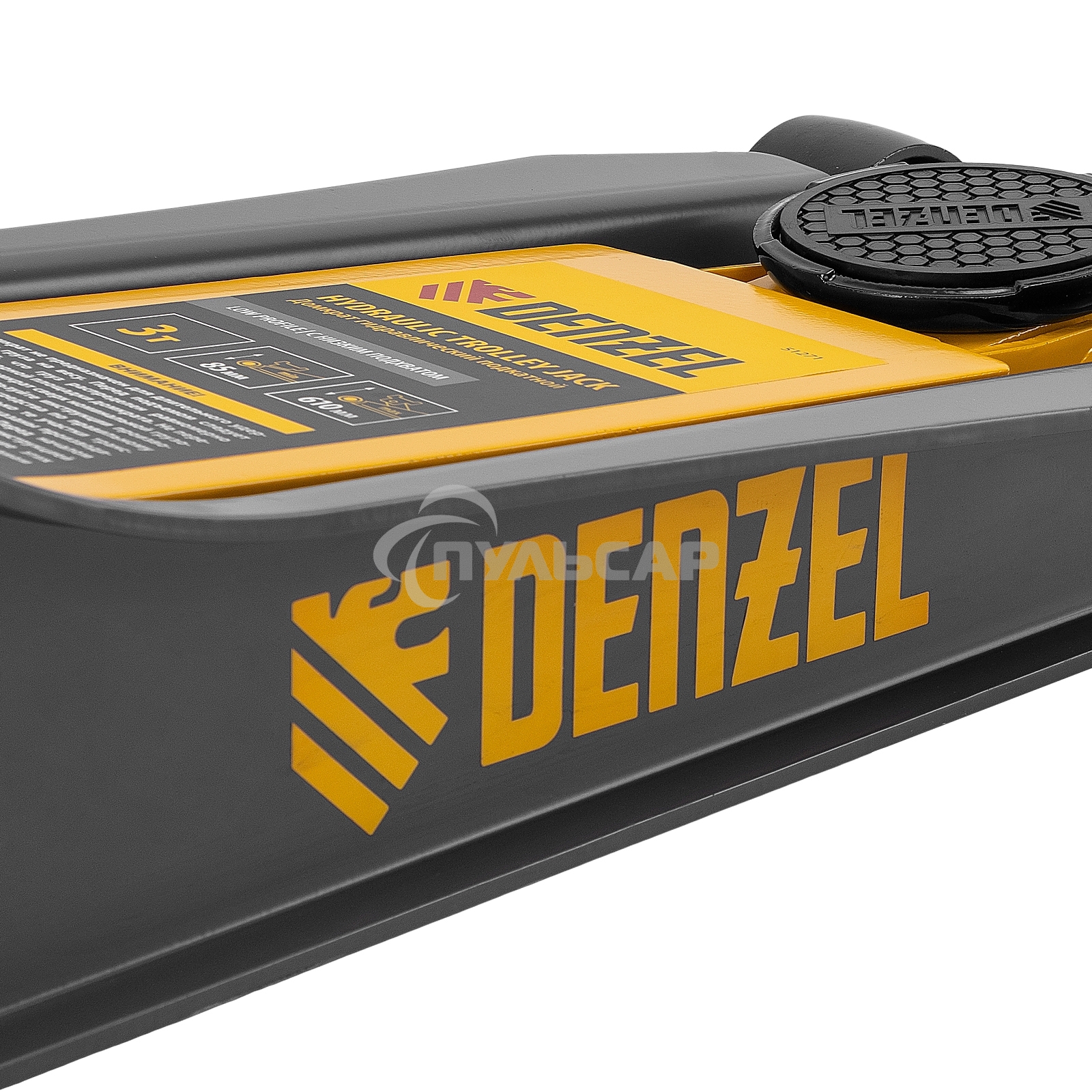 Домкрат гидравлический подкатной Denzel 3 т, 85-610 мм, быстрый подъем, низ. подхват, проф, SUV 51271