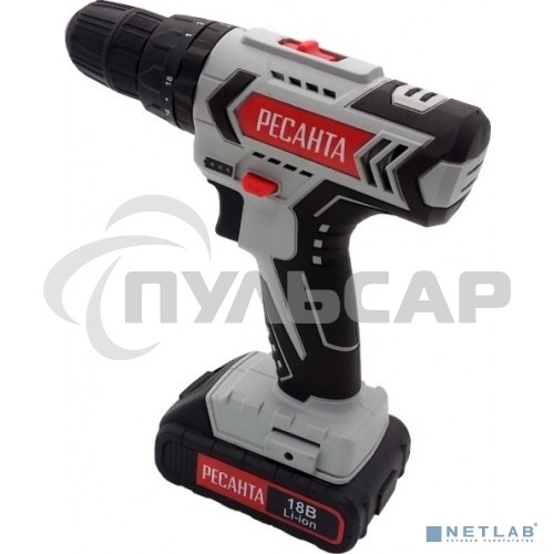 Дрель-шуруповерт Ресанта ДА-18-2ЛК-У 75/14/6, Аккумуляторная, 18В, 2 АКБ, Ударная, Кейс