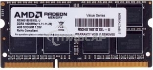 Оперативная память AMD Radeon R5, DDR3L, 4Gb (1x4Gb), 1600MHz, CL11, SO-DIMM
