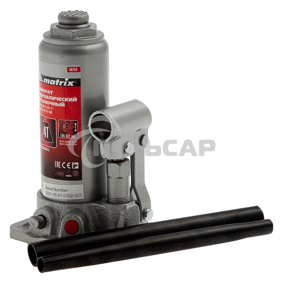 Домкрат Matrix гидравлический бутылочный 4 т h подъема 194–372мм в пласт. кейсе master