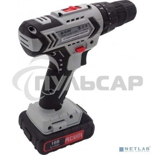 Дрель-шуруповерт Ресанта ДА-18-2ЛК-У 75/14/6, Аккумуляторная, 18В, 2 АКБ, Ударная, Кейс