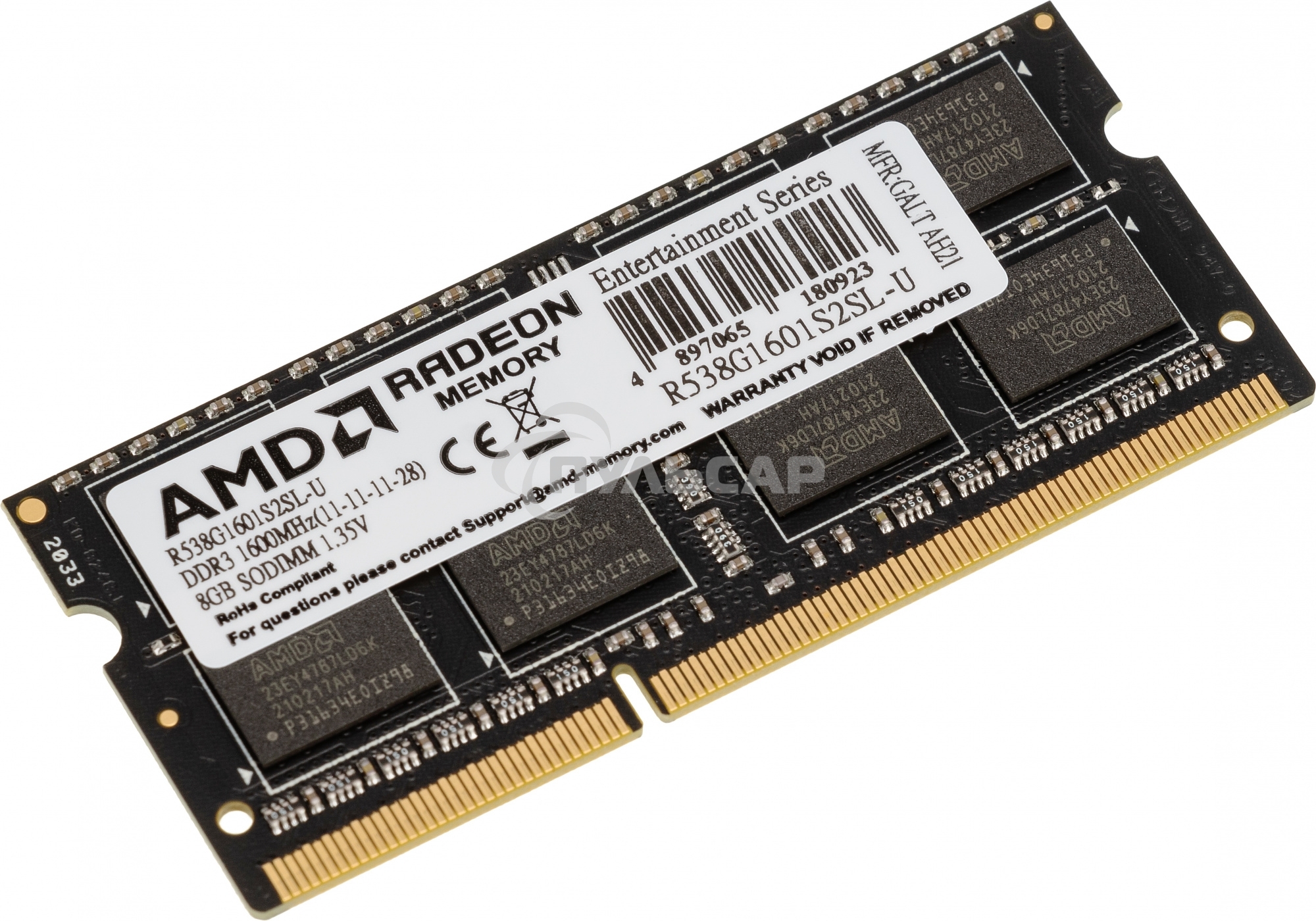 Оперативная память AMD 8Gb DDR3L 1600MHz SO DIMM R5 Entertainment Series Black R538G1601S2SL-U Non-ECC, CL11, 1.35V, Retail
