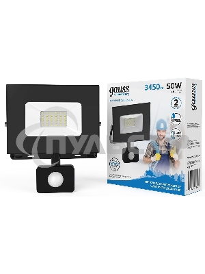 Прожектор светодиодный Gauss Elementary 50Вт 3500лм IP65 6500К с датчиком движения