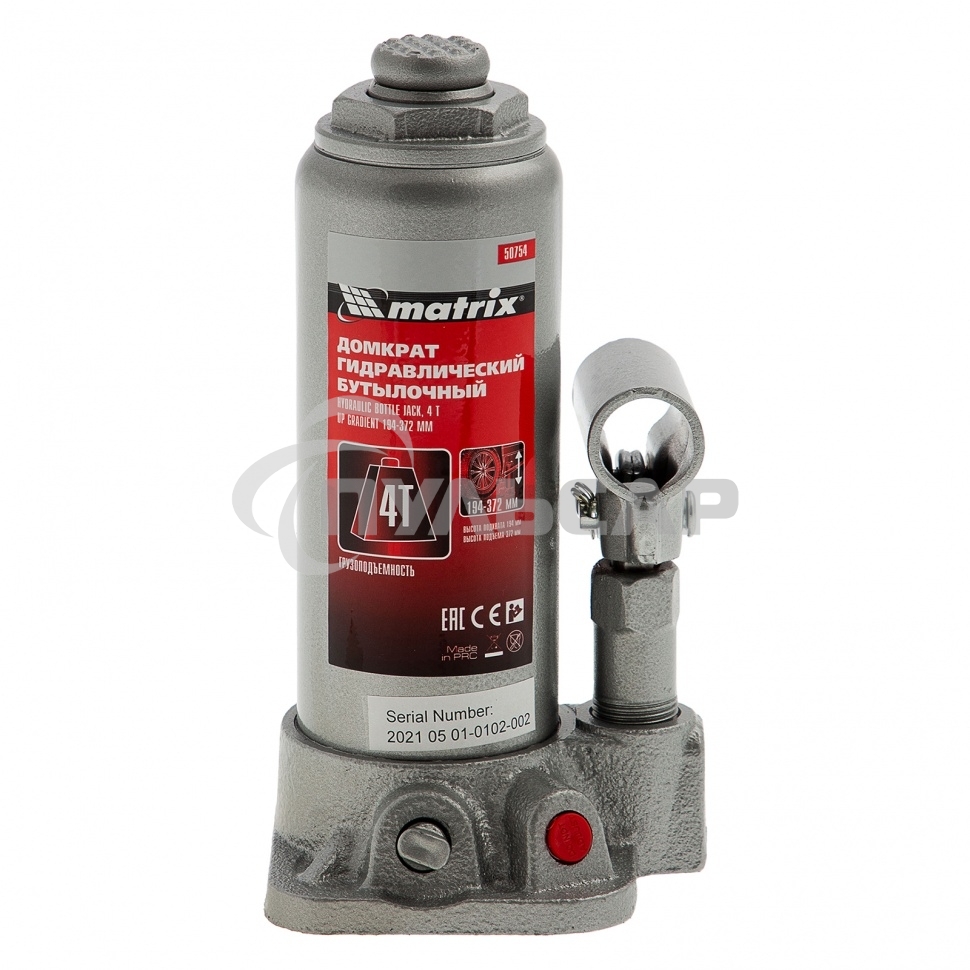 Домкрат Matrix гидравлический бутылочный 4 т h подъема 194–372мм в пласт. кейсе master