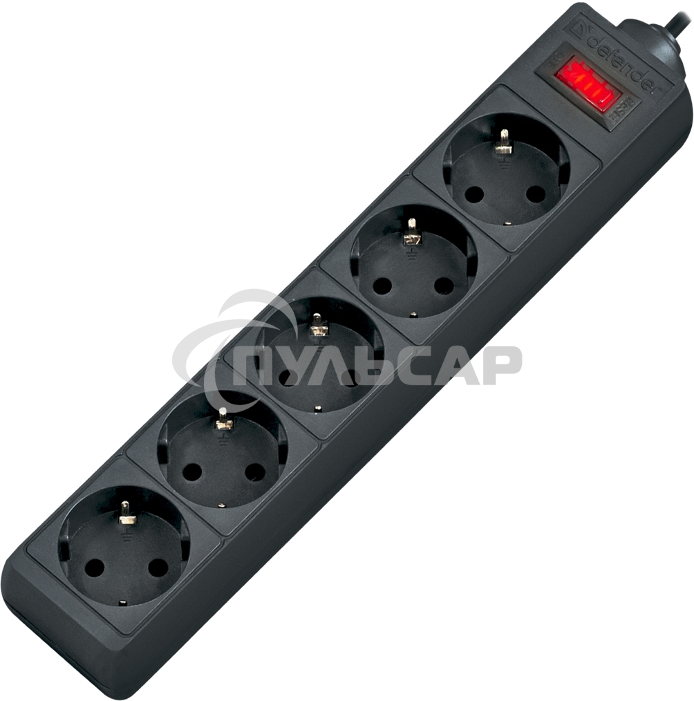 Сетевой фильтр Defender ES, 3.0м, 5 розеток, черный