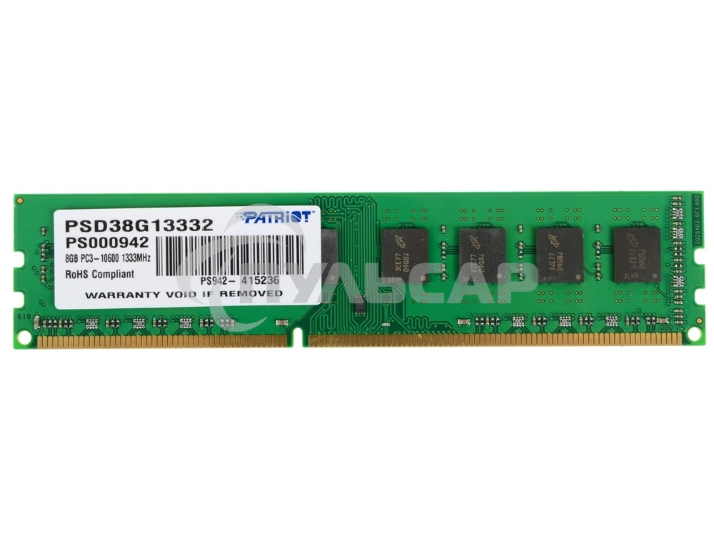 Оперативная память Patriot, DDR3, 8Gb, (1x8 Gb,), 1333 MHz, CL9, DIMM