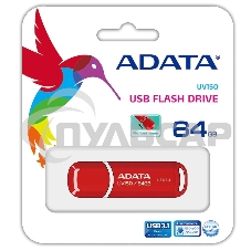 Флешка USB ADATA UV150 (AUV150-64G-RRD), 64 Gb, USB 3.0, R/W 100/30, красный