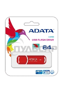 Флешка USB ADATA UV150 (AUV150-64G-RRD), 64 Gb, USB 3.0, R/W 100/30, красный