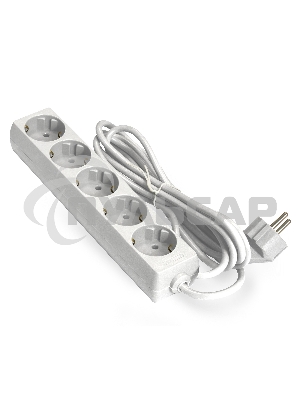 Удлинитель ExeGate ECE-5-5W (EX285827RUS), белый, 5 м, евровилка с заземлением, 5 евророзеток с заземлением, 2200 Вт