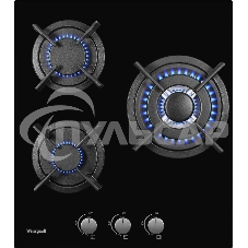 Газовая варочная панель Weissgauff HGG 451 BGh, 45x51 см, газовая, закаленное стекло, независимая, электроподжиг, газ-контроль, чугунные решетки, в комплекте - подставка WOK, черная