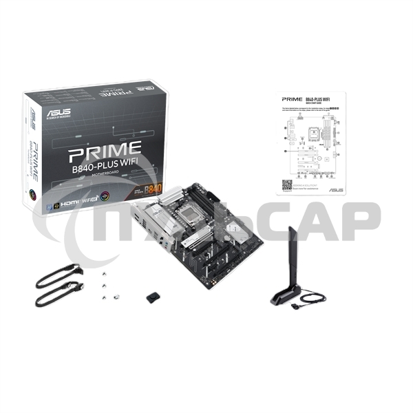 Материнская плата ASUS PRIME B840-PLUS WIFI, AM5, AMD B840, 4xDDR5, 4xSATA, 3xM.2, 1xPCIe 4.0 x16, 1xPCIe 3.0 x16, 2xPCIe 3.0 x16, 1xPCIe 3.0 x1, 1xDP, 1xHDMI, 1x 2.5Gb LAN, 8xUSB-A, 3x3.5 мм, 7.1, ATX