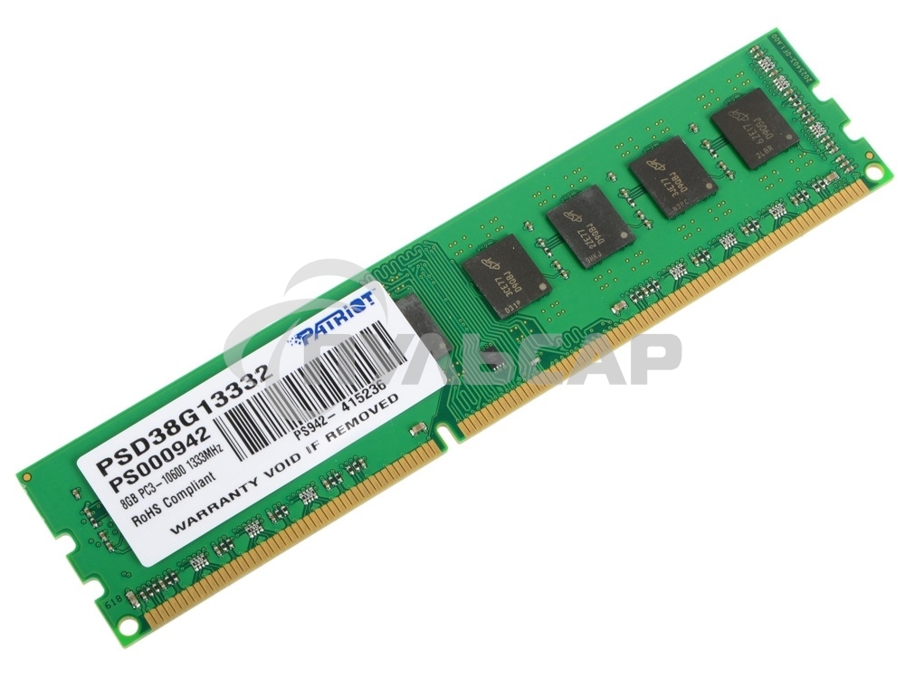 Оперативная память Patriot, DDR3, 8Gb, (1x8 Gb,), 1333 MHz, CL9, DIMM