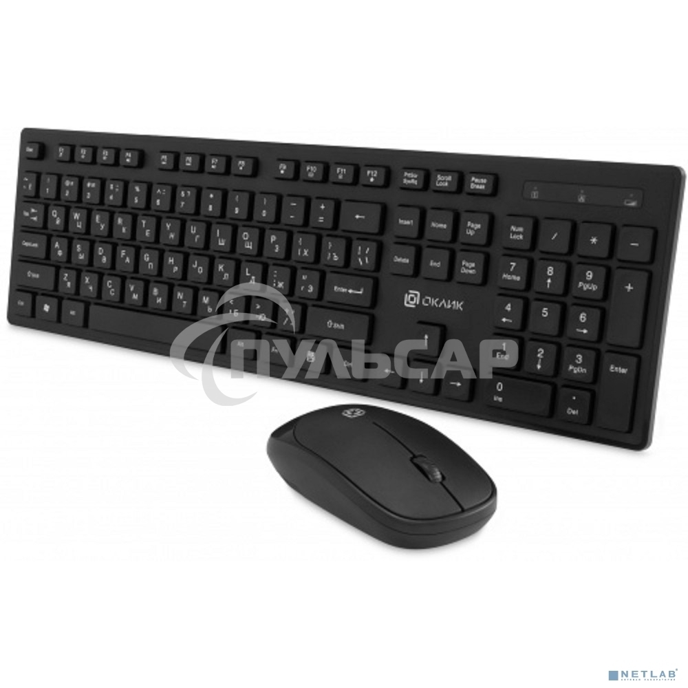 Комплект клавиатура + мышь Оклик S255W клав:черный мышь:черный USB беспроводная Multimedia (1909361)