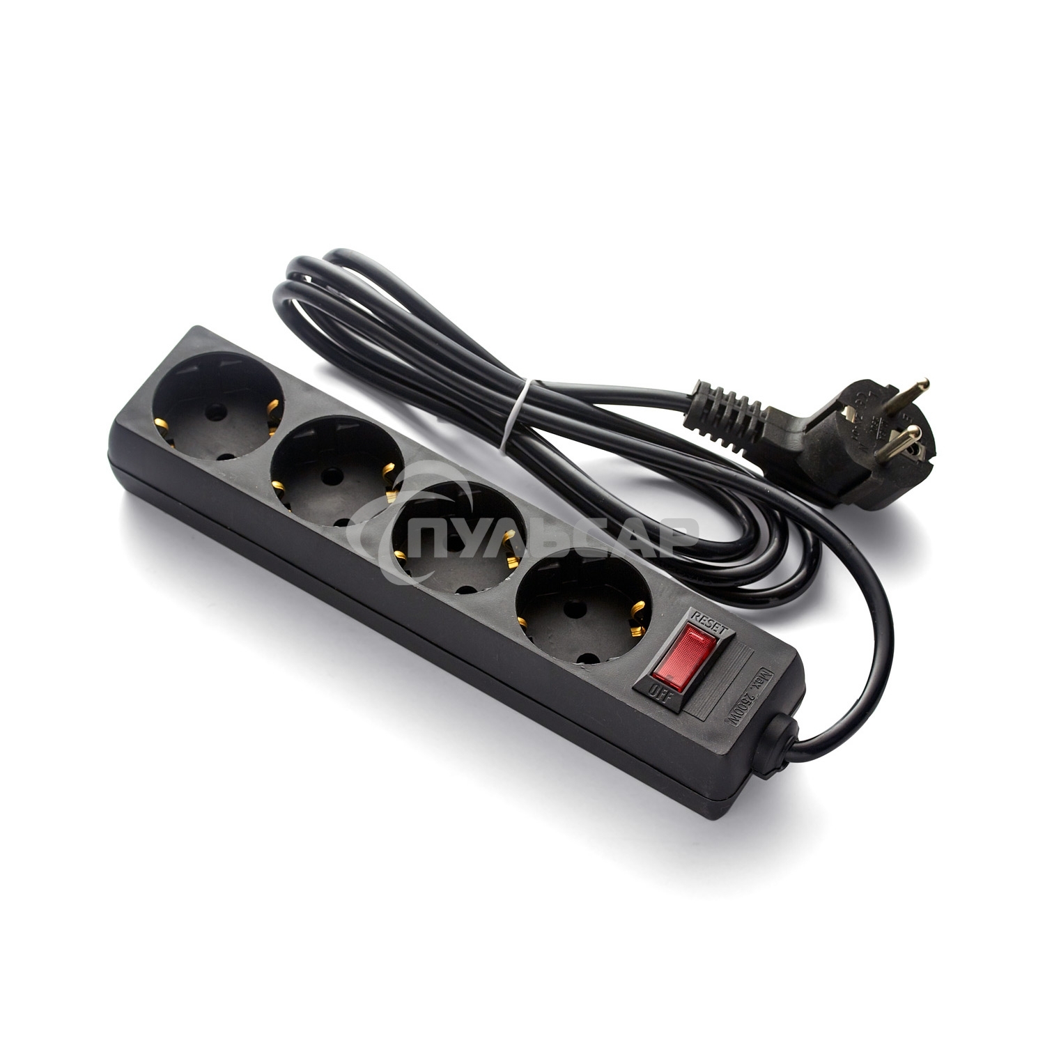 Удлинитель ExeGate EC-4-1.8B (EX279396RUS), черный, 1,8 м, евровилка с заземлением, 4 евророзетки с заземлением, 2200 Вт