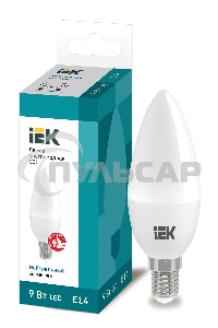 Лампа светодиодная LED 9Вт 230В 4000К E14 свеча LLE-C35-9-230-40-E14 IEK