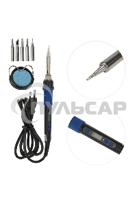 Паяльник Rexant, подставка, набор из 5 жал, цифровой, керамический нагреватель, 200-500 °C, 220 В/65 Вт