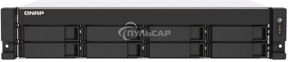 Сетевое хранилище SMB QNAP TS-873AeU-4G NAS 8x3.5/2.5 SATA/SSD trays, 2 x M2 PCIe, 2x 2.5 GbE, 2U rackmount, 1 PSU. AMD Ryzen V1500B 4-core/8-thread 2.2 GHz processor, 4 Gb DDR4 RAM (1*4 Gb) up to 64Gb (2*32 Gb). W/o rail kit RAIL-B02
