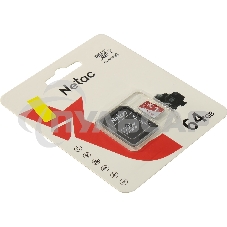 Флеш карта Netac P500 ECO 64Gb MicroSDXC U1/C10 up to 80Mb/s, retail pack with SD Adapter