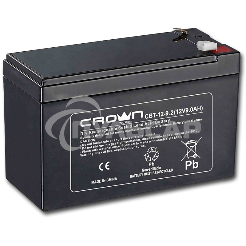 Батарея CROWN CBT-12-9.2 (12V 9.2Ah) F2 срок службы 5 лет