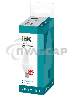 Лампа светодиодная LED 9Вт 230В 4000К E14 свеча LLE-C35-9-230-40-E14 IEK