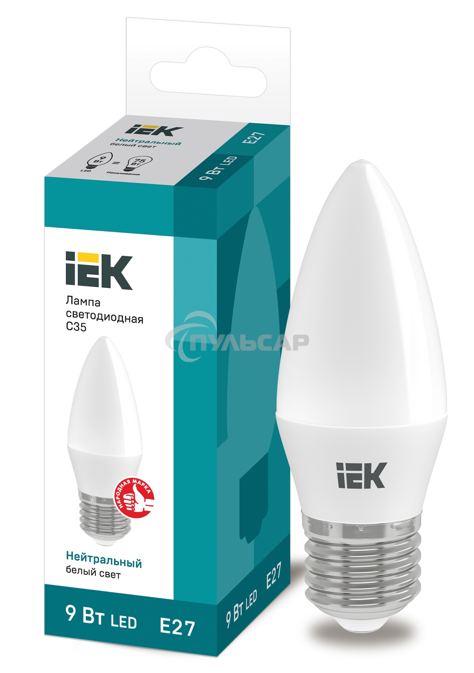 Лампа светодиодная LED 9Вт 230В 4000К E27 свеча LLE-C35-9-230-40-E27 IEK