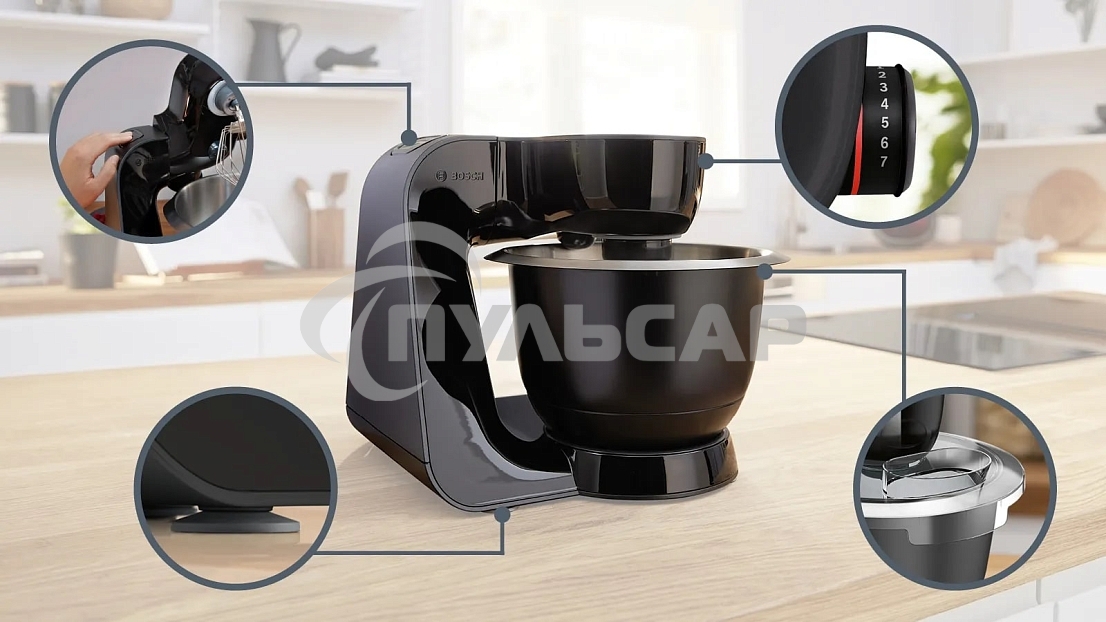 Кухонный комбайн Bosch 1000 Вт, черный