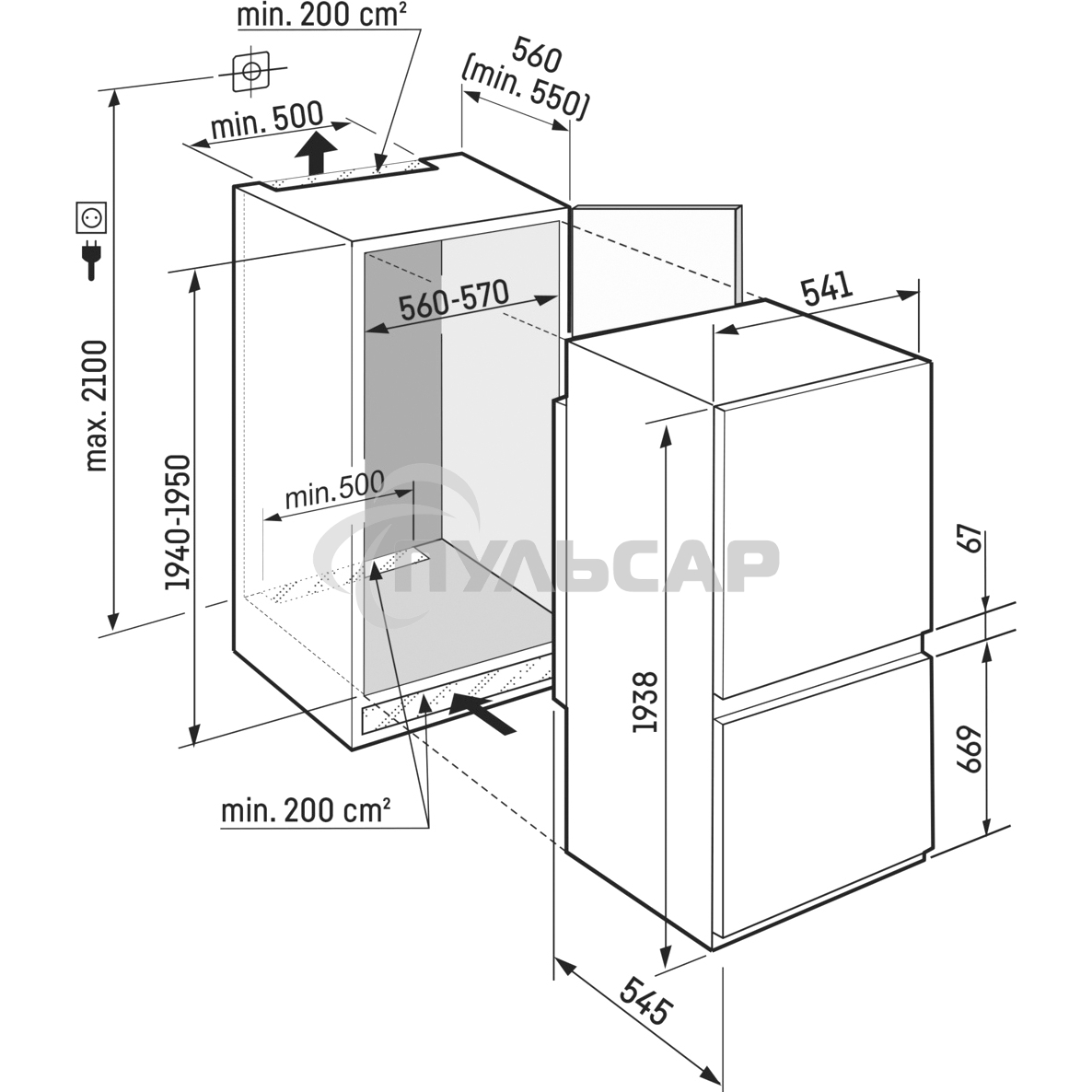 Встраиваемый холодильник Liebherr Plus, ниша 194 см, BioFresh, МК NoFrost 3 контейнера, сенсорный дисплей Touch, door sliding
