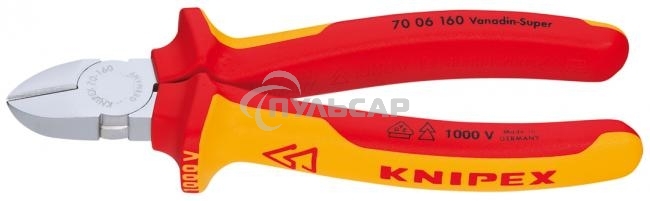 Бокорезы KNIPEX 7006160 1000V160мм диагональные,ручки изолированные,с двухцв многокомп чехлами