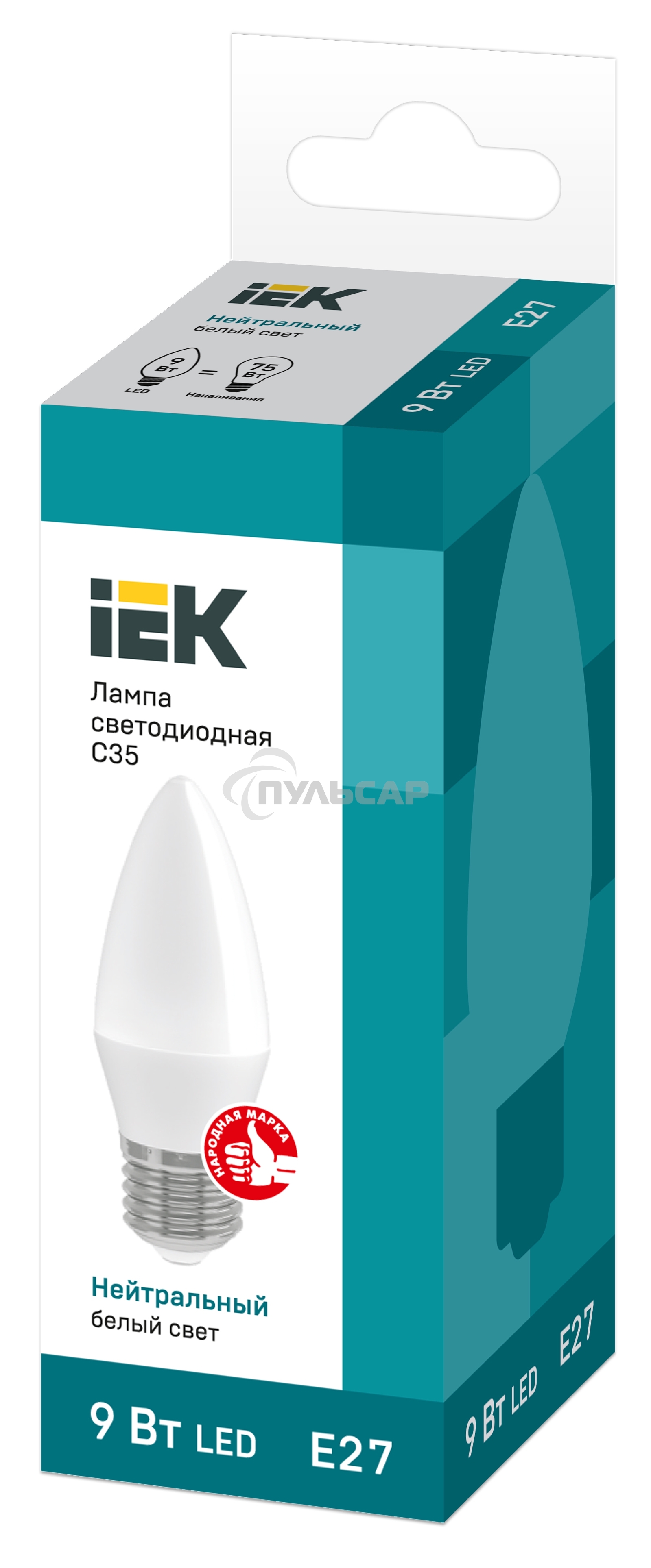 Лампа светодиодная LED 9Вт 230В 4000К E27 свеча LLE-C35-9-230-40-E27 IEK