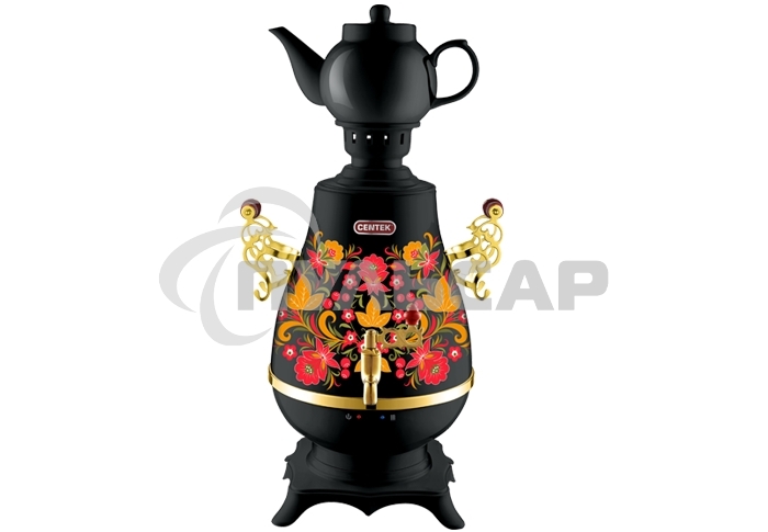 Самовар Centek CT-0092 B (черн+рисунок+золото), 4.0л, 2300Вт, поддерж.t + LED индикатор