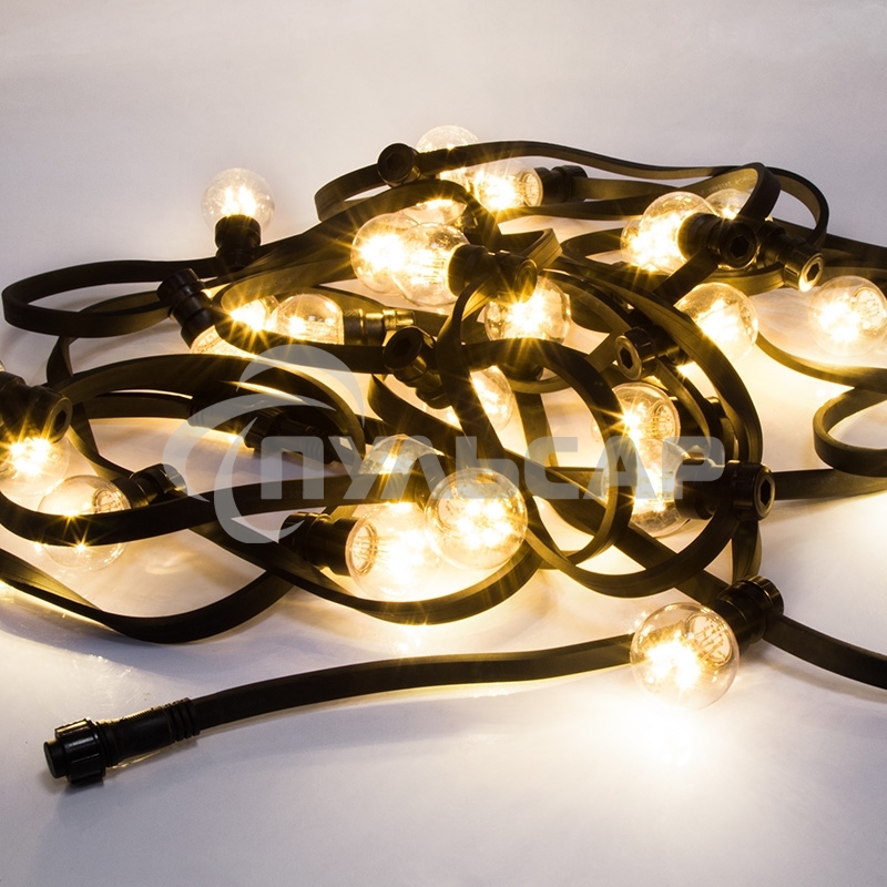 Гирлянда Neon-night LED Galaxy Bulb String 10м, черный каучук, 30 ламп*6 LED теплый белый, влагостойкая IP65