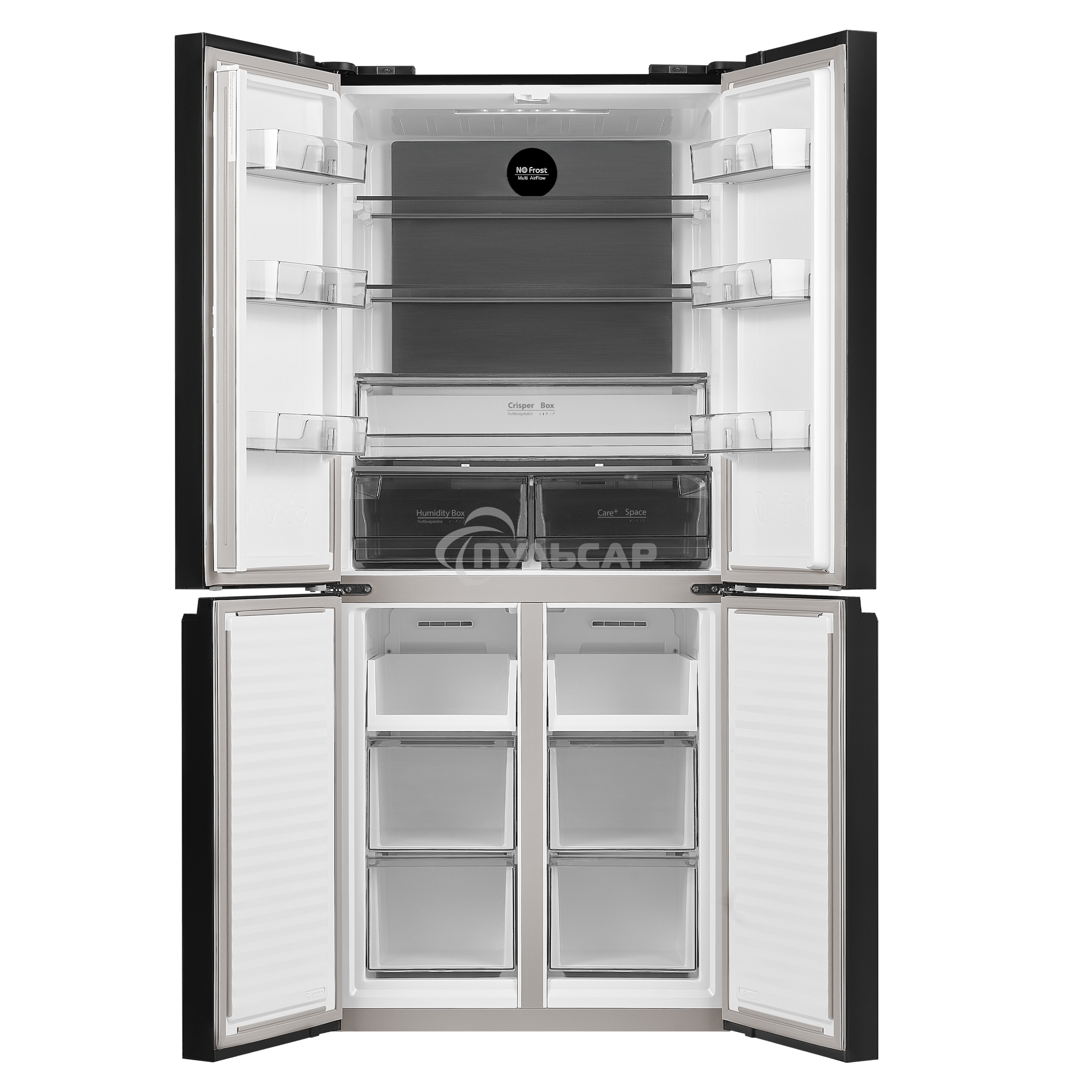 Холодильник Maunfeld MFF183NFBE черный трехкамерный инвертор 270/135л морозилка снизу, Total NoFrost, Side by Side