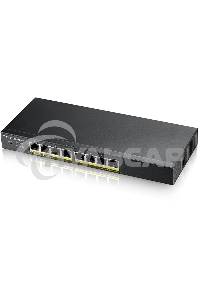 Гибридный Smart L2 коммутатор PoE+ Zyxel NebulaFlex GS1915-8EP, 8xGE PoE+, бесшумный (без вентилятора), бюджет PoE 60 Вт, автономное/облачное управление