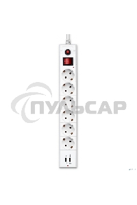 Сетевой фильтр Buro BU-SP5 USB 2A-W 5м (6 розеток) белый (коробка)