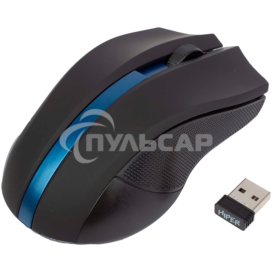 Мышь беспроводная HIPER HOMW-074 черный/синий, 1000 dpi, радиоканал, USB, кнопки - 3