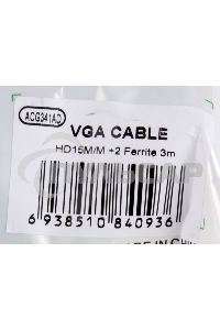 Кабель VGA 3м AOpen 2 фильтра, монитор-SVGA card 15M-15M, ACG341AD-3M