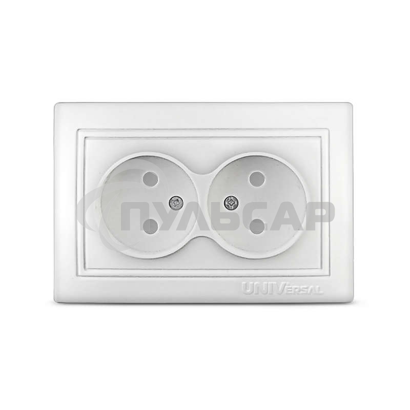 Розетка 2-м СП Севиль 16А IP22 защ. шторки без заземл. бел. Universal С0048