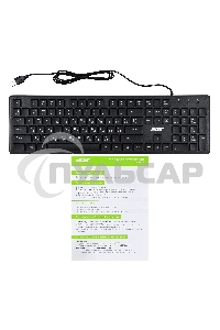 Клавиатура проводная Acer OKW020, USB, черный