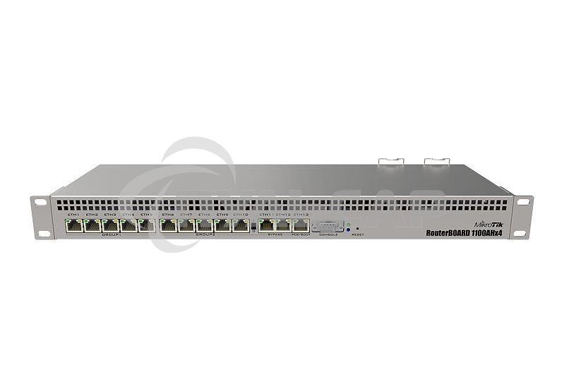 Маршрутизатор MikroTik RB1100AHx4 with Annapurna Alpine AL21400 Cortex A15 CPU (4-cores, 1.4GHz per core), 1Gb RAM, 13xGbit LAN, RouterOS L6, 1U rackmount case, Dual PSU