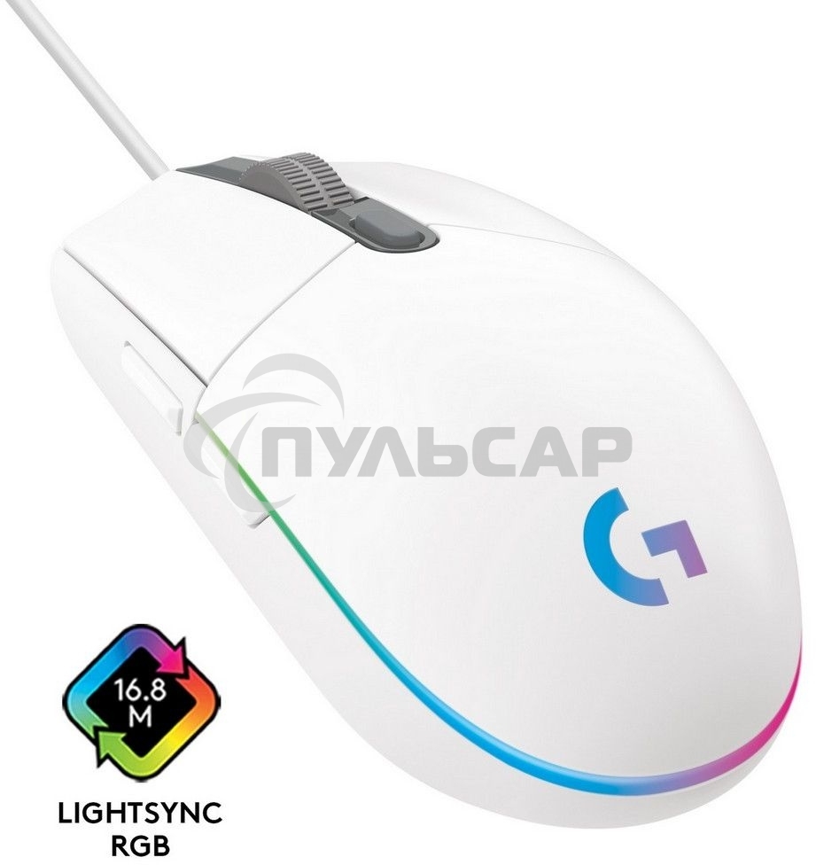 Мышь проводная Logitech G102 LIGHTSYNC белый, 8000 dpi, USB, кнопки - 6