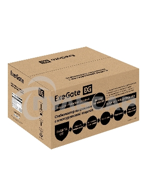 Стабилизатор напряжения настенный ExeGate Master Turbo XV-20000 (20000ВА, вход 80-265В, цветной дисплей, выход 220В±8%, КПД 98%, 5 уровней защиты, задержка, усиленный метал.корпус, 2*Schuko+клем.колодка, RTL)