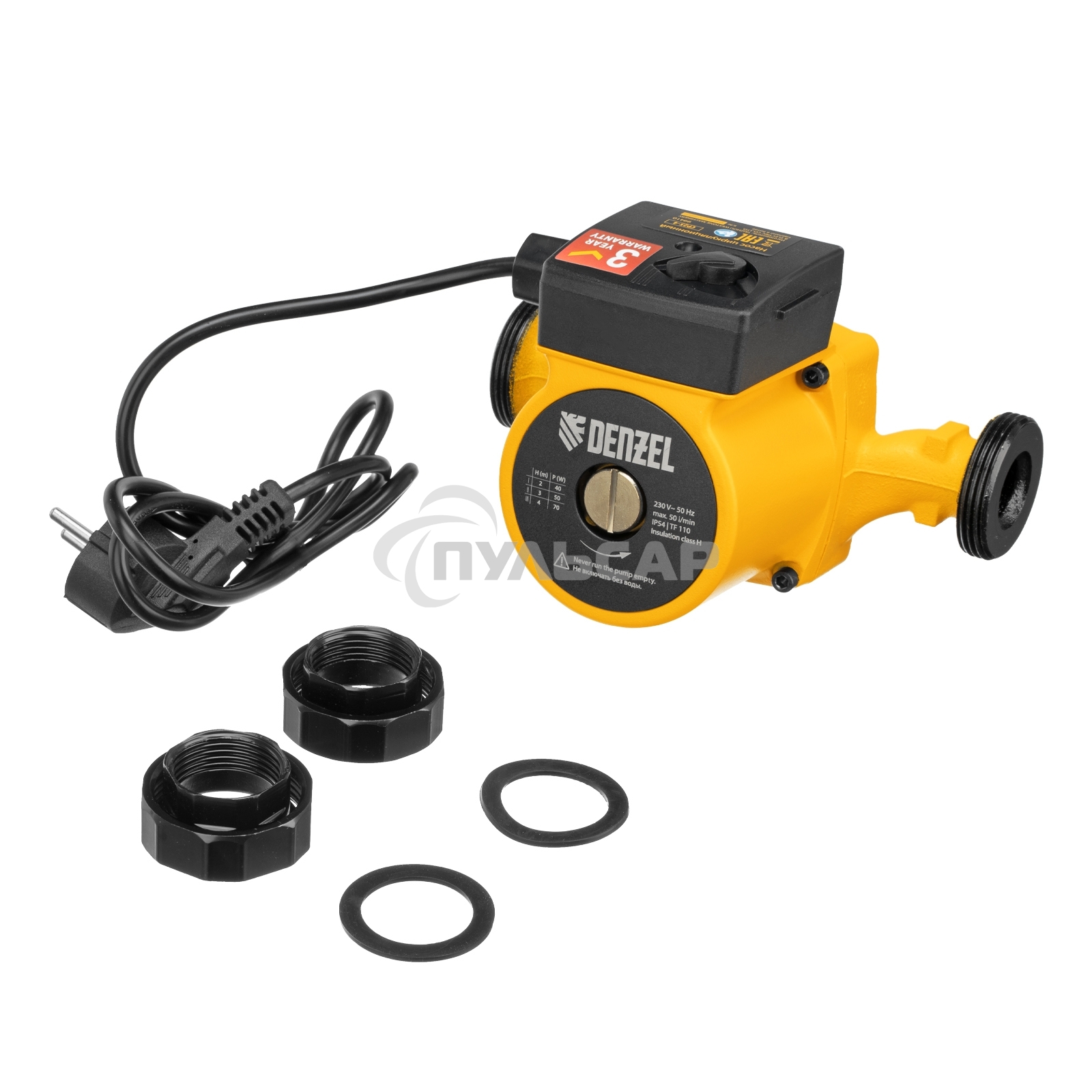Циркуляционный насос CP25-4, напор 4 м, 50 л/мин, 1 м кабель, монт. длина 180 мм Denzel