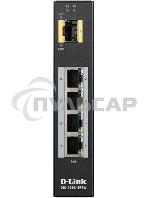 Коммутатор D-Link DIS-100G-5PSW/A1A Промышленный неуправляемый коммутатор с 4 портами 10/100/1000Base-T, 1 портом 1000Base-X SFP, функцией энергосбере