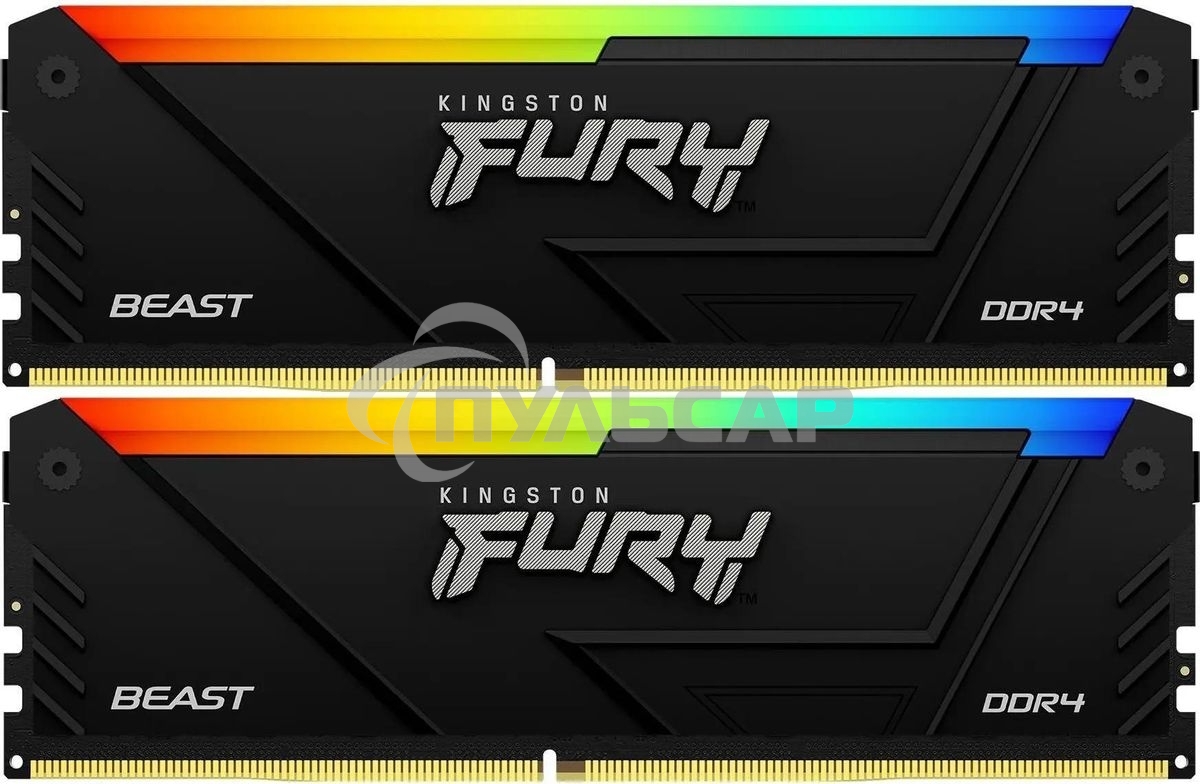 Оперативная память Kingston Fury Beast, DDR4, 64Gb (2x32Gb), 3200MHz, CL16, DIMM, с радиатором, RGB, черный