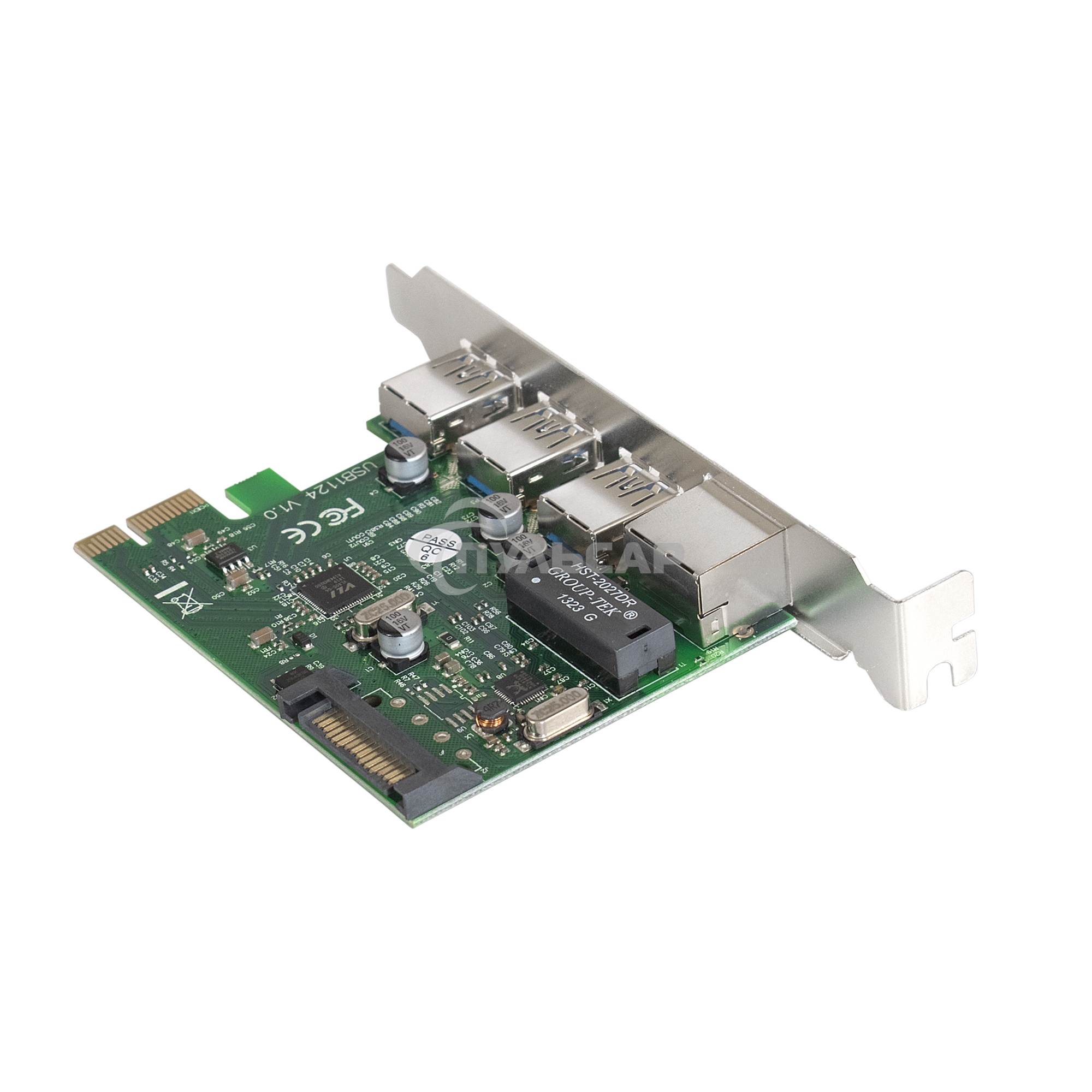 Контроллер сетевой ExeGate EXE-361 PCI-E 2.0, 3*USB 3.0 ext + LAN UTP 1000Mbps, раз.доп.пит.OEM)