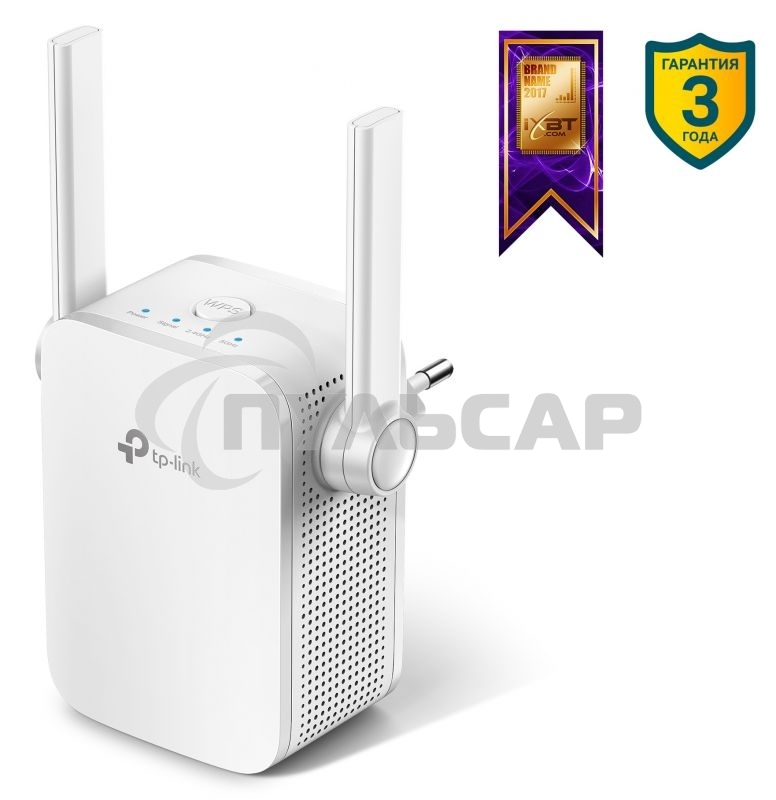 Усилитель TP-Link Wi-Fi AC750 Wi-Fi Range Extender, Wall Plugged,433Mbps at 5GHz + 300Mbps at 2.4GHz, 802.11ac/a/b/g/n, 1 10/100M LAN, WPS button, 2 fixed antennas поставляется без кабеля RJ-45