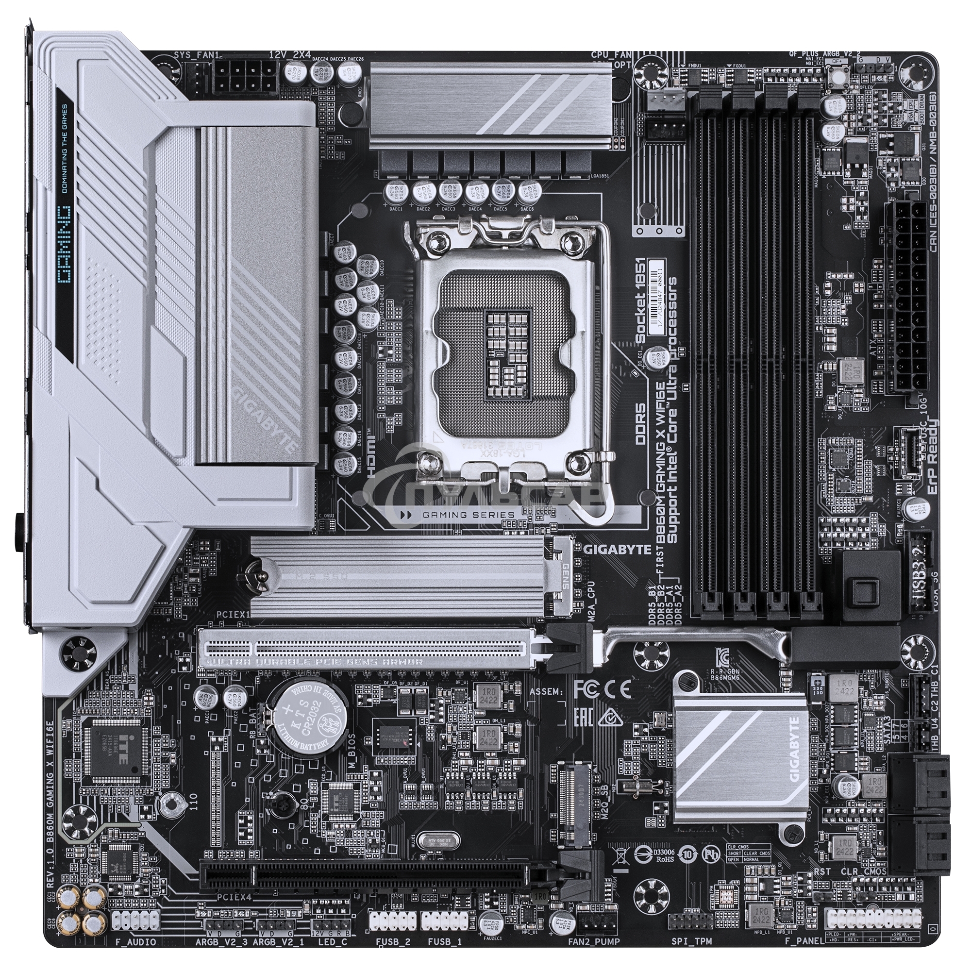 Материнская плата Gigabyte B860 GAMING X WIFI6E, LGA 1851, Intel B860, 4xDDR5, 4xSATA, 3xM.2, 1xPCIe 5.0 x16, 2xPCIe 4.0 x16, 1xHDMI, 1xDP, 1x 2.5Gb LAN, 4xUSB-A 2.0, 2xUSB-A 3.2 Gen 1, 1xUSB-C 3.2 Gen 2, 7.1, 3x3.5 мм, 3xARGB, 4xRGb, mATX