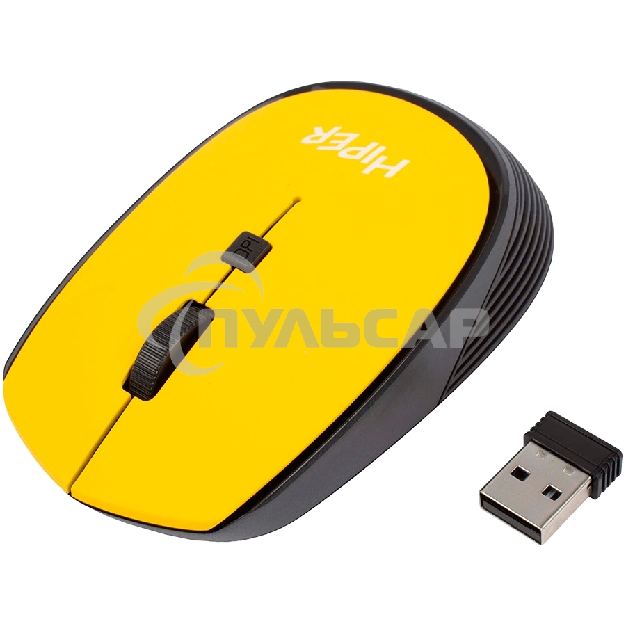 Мышь беспроводная HIPER HOMW-085 желтый, 1600 dpi, радиоканал, USB, кнопки - 4